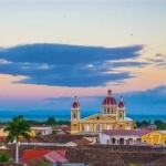 view of Granada's Cathedral with Lake Nicaragua in the background